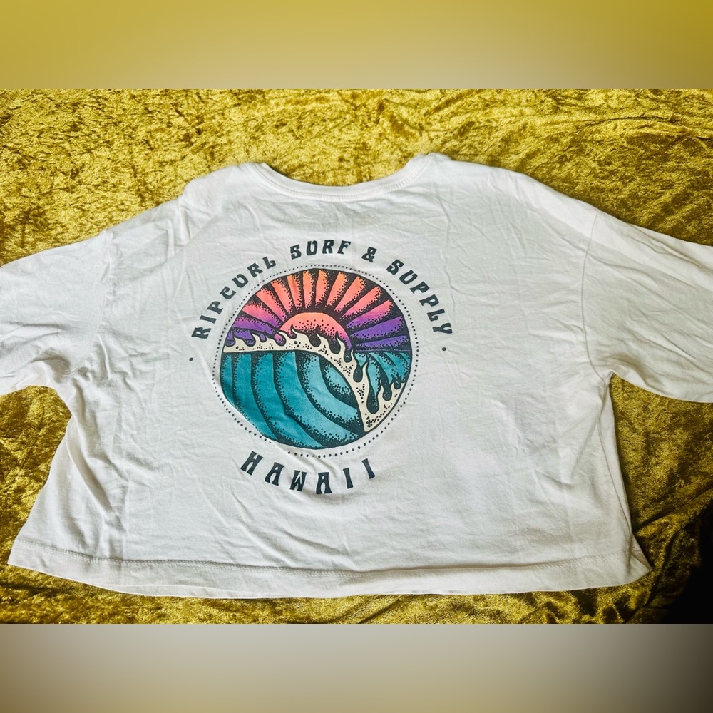 Rip Curl White women’s Surf Maui Hawaii T-Shirt with Colorful Wave Design S